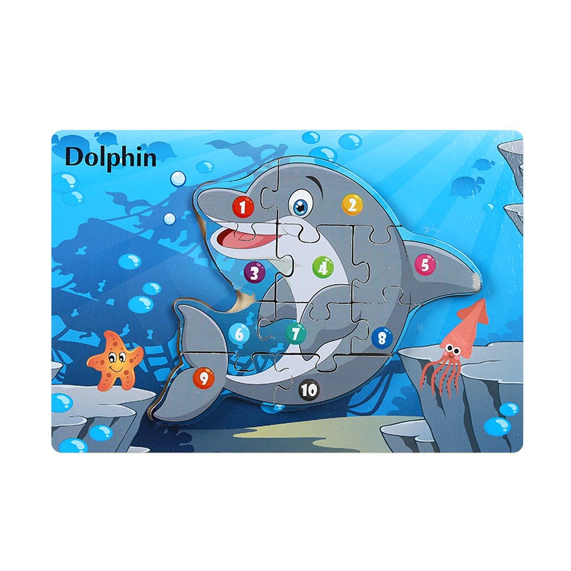 Wooden Animal Traffic Cognitive Cartoon Three-Dimensional Puzzle Toy Early Education Educational Children'S Big Block Matching Toy - Image 1